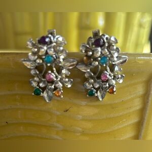 Silver Earrings with Multicolor Gems